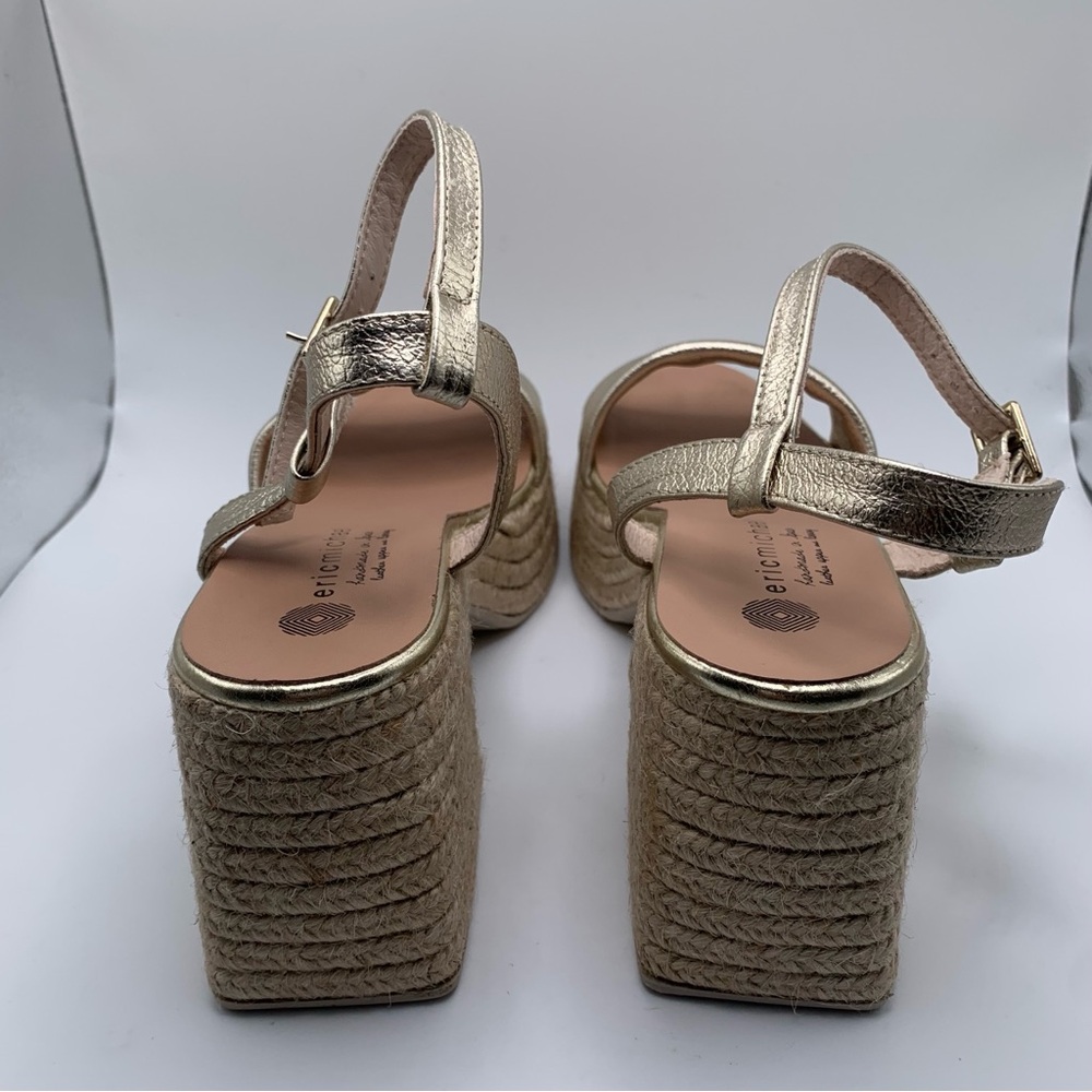 Eric Michael argento Sandals gold platform ankle strip Spain size 38 US 7.5 786 - Picture 8 of 11